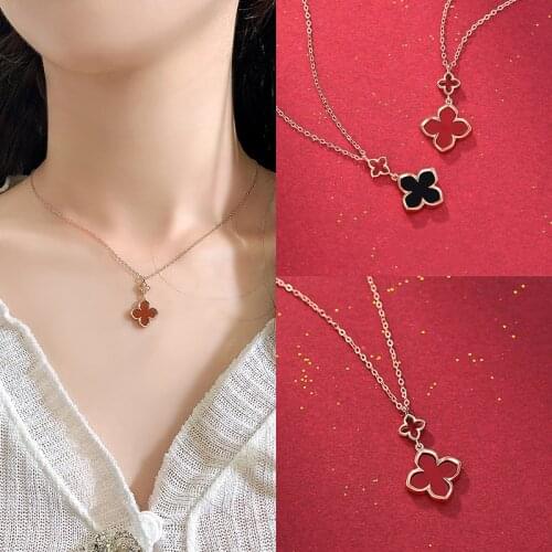 Four Leaf Clover Necklace 925 Sterling Silver Double Flower Agate Exquisite Valentines Day Gift For Women Selling Fine Jewelry