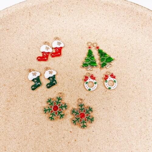 10pcs Christmas tree Shoes Snow Metal Enamel Charms Pendant Fit Necklace Bracelet Jewelry Accessories DIY Craft