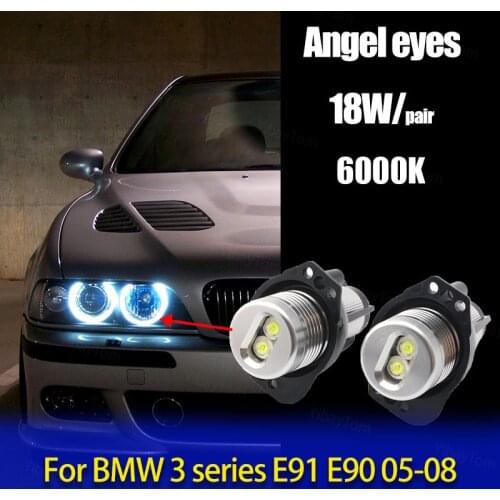 18W/Pair High Power Marker Light Super Bright 6000K White LED Angel Eyes Light for BMW 3 Series E91 E90 2005-2008