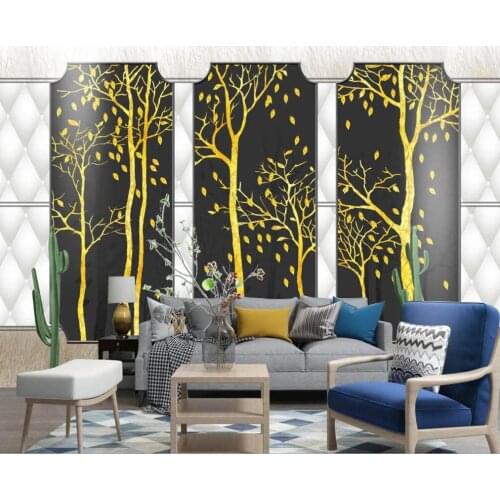 Customized large-scale 3D mural wallpaper 3D golden branches deciduous beautiful simple background wall decoration painting