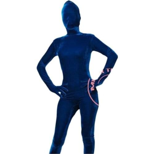 Plus Size Velvet One Piece Tights Full Coat Zentai Five Fingers Long Sleeve Bodysuit Bodycon Winter Jumpsuit Cosplay Stage Body