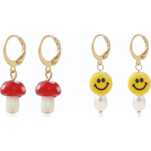 Bohemia Drop Dangle Earings for Women Summer Pearl Earrings Random Color Earring Clay Smile Evil Pendant Earring Jewelry 2021