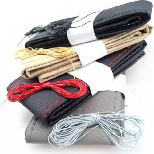 Braid On Steering Wheel Car Steering Wheel Cover With Needles and Thread Artificial leather Diameter 38cm Steering cover couvre