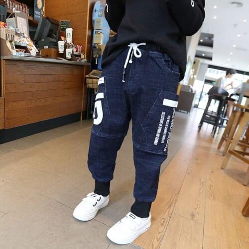 Spring Fashion Jeans Boue Trousers for Kids Boys Cotton Letter Print Loose Pants Autumn Teenage School Boy Clothes 8 To 12Years