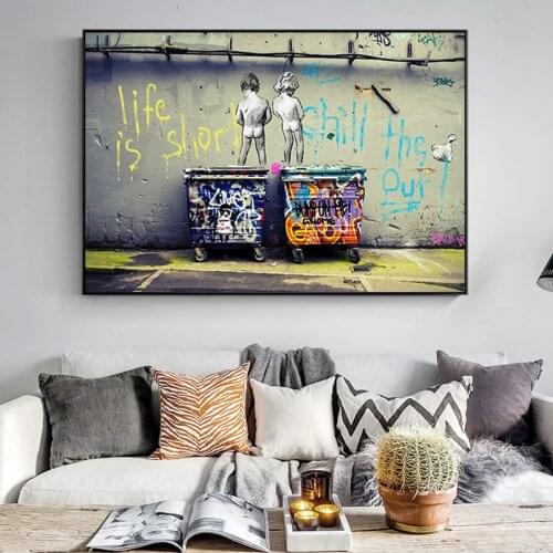 Banksy Graffiti Art Abstract Canvas Painting Posters Prints "Life Is Short Chill The Duck Out" Wall Canvas Home Kids Room Decor