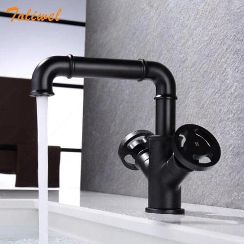 Brass Black Bathroom Faucet Lavatory Sink Basin Mixer Tap Cold Hot Water Industrial Style New Arrival