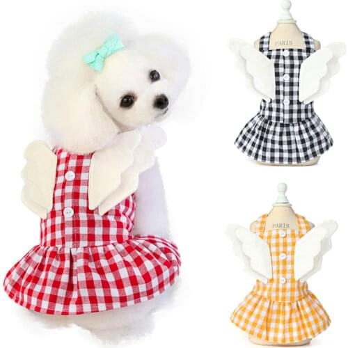 Summer Angel Wings Puppy Dog Dress Cotton Plaid Pet Dresses for Small Dogs Yorkshire Maltese Cat Skirt Pets Clothes robe chien