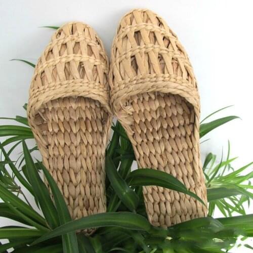 Summer fashion unisex home shoes womens straw slippers new couple shoes handmade Chinese style comfortable sandals
