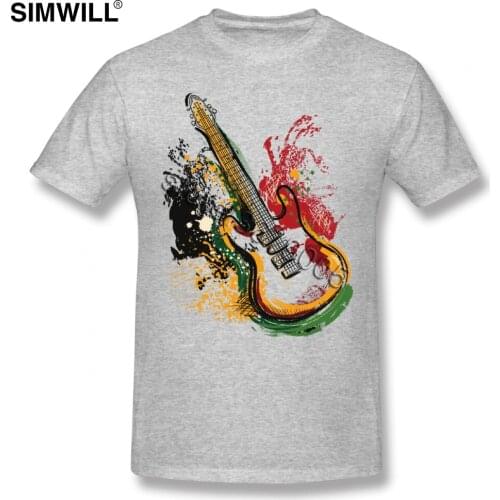 Fashion Tees Shirt Mens Pure Cotton Splash Guitar T Shirt Short Sleeve Crew Neck Music Casual Tshirt Plus Size Fans T-shirt