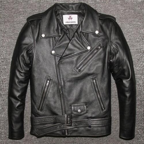Factory 2020 New Mens Genuine Leather Motorcycle Jacket Male Cowskin Oblique zipper Punk Rock Bomber Motorcycle Biker Coats