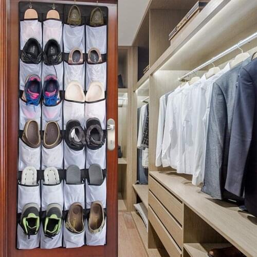 Over The Door Shoe Organizer Clear Hanging Shoe Rack Fabric Closet Shoe Organizer Storage Bag 24 Large Mesh Pockets Door Shoe