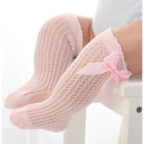 Socks Bow Summer Spring Mesh Newborn Baby Girls Kids for Christmas Winter Non-slip Terry Cotton Sokken Princess Knee High Long