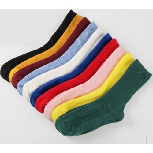Cotton Woman Socks Black White Pink Khaki Purple Red 25 Solid Colors Casual Crew Sock Harajuku Multi color Type