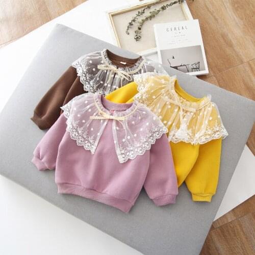 2019 Autumn New Girls Long-sleeved Sweater T-shirt Top with lace collar For Girls Clothes Fashionable 2-6Y #0053