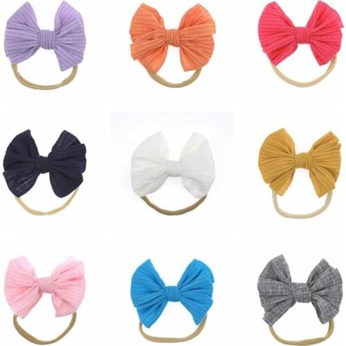Toddler Solid Color Knitting Cotton Bowknot Elastic Hairband Cute Handmade Bows Princess Headband Baby Headwear Photography Prop