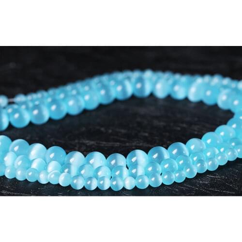 Wholesale Light Blue Cat Eye Stone Round Beads Natural Opal Round Loose Spacer Beads For Jewelry Making DIY Bracelet 15'' 4/6/8