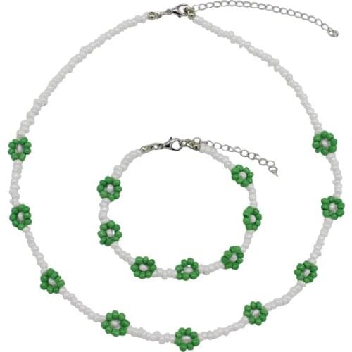 Bohemian Style Bead Necklace Flower Decor Necklace With Beaded Bracelet For Women Girls Jewelry Accessories