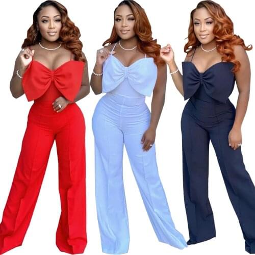 Sexy Nightclub Style Womens Clothing Fashion Temperament Style Casual Solid Color Suspenders Bow Knot Zippers Slim Jumpsuit