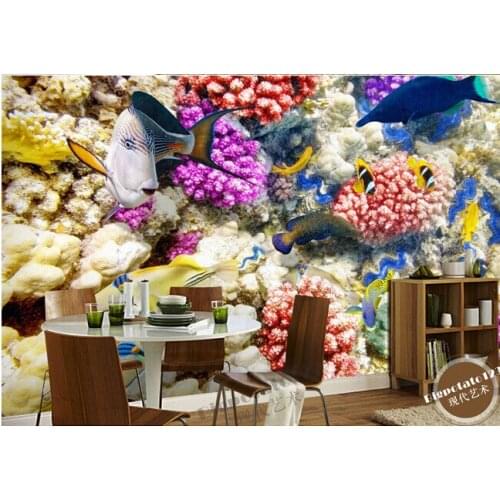 Custom 3D large murals,deep-water fish colorful corals , living room sofa TV wall bedroom wall paper