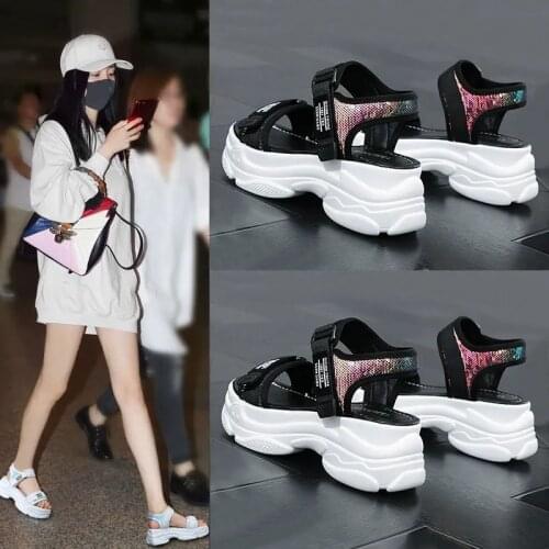 Summer Women Sandals Buckle Design Black White Platform Sandals White Comfortable Womens Thick Sole Beach Shoes
