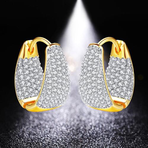 HUAMI 18k Real Gold Earrings Korean Fashion Luxury Cute Bridal Jewelry for Women Wedding Copper Inlaid Zircon Costume Accessori