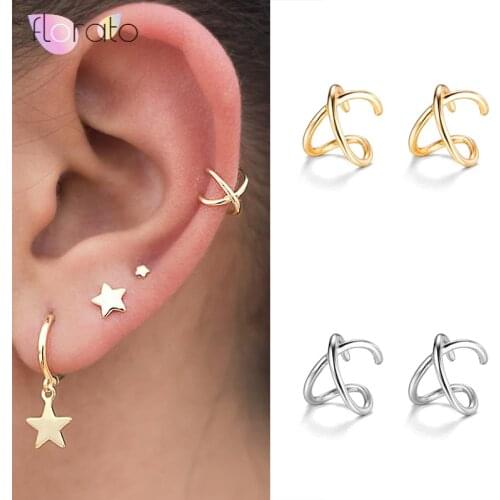 2020 925 Sterling silver Cross Leaf Ear Clip Cuff Wrap Fake Earring for women Climbers Stud Hoop Non Piercing Cartilage A30