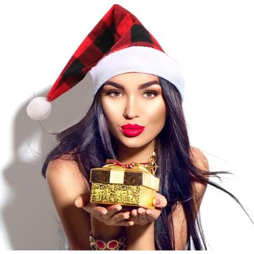 Christmas 2020 Xmas Baby Girl Pom Poms Hat Hair Boys Red Black Plaid Hats Adult Mommy Accessories New Years Gift