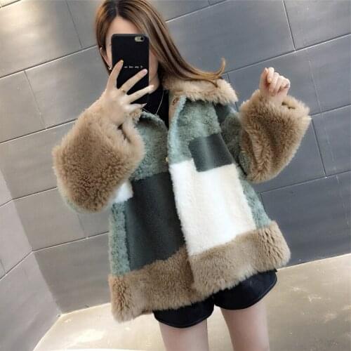 Real Wool Fur Coat Splicing Spring Autumn Womens Coats Korean Warm Female Jacket Soft Womens Clothing Ropa De Mujer Zjt674