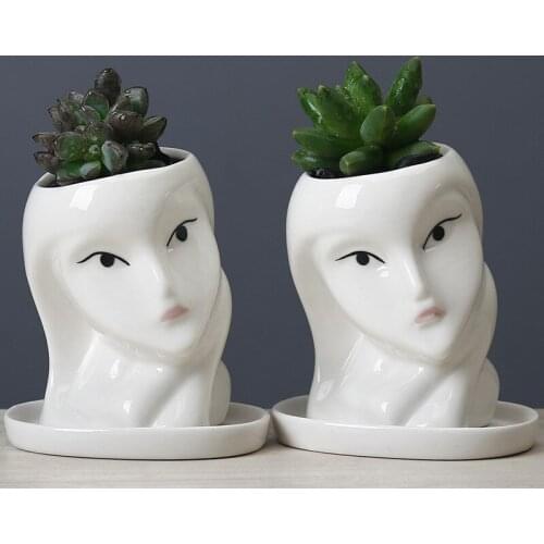 Nordic Humanoid Ceramics Flower Pot Portrait Head Vases Balcony Succulents Green Plants Bonsai Pot Garden Decoration Accessories