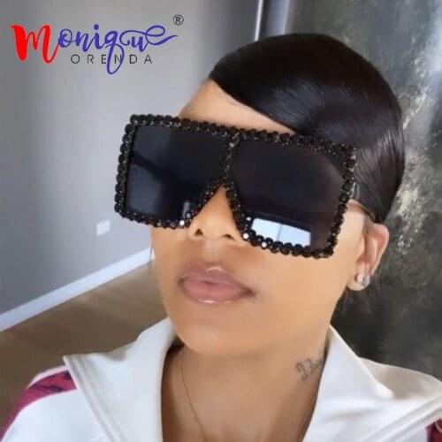 Oversized Diamond Sunglasses Women Luxury Fashion Square Sun Glasses Vintage Ladies Glass Big Rhinestone Eyeglasses for Female