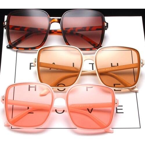 Vintage Oversized Square Sunglasses For Women New Fashion Tea Pink Sun Glasses Female Gradient Elegant Shades Men Big Eyewear