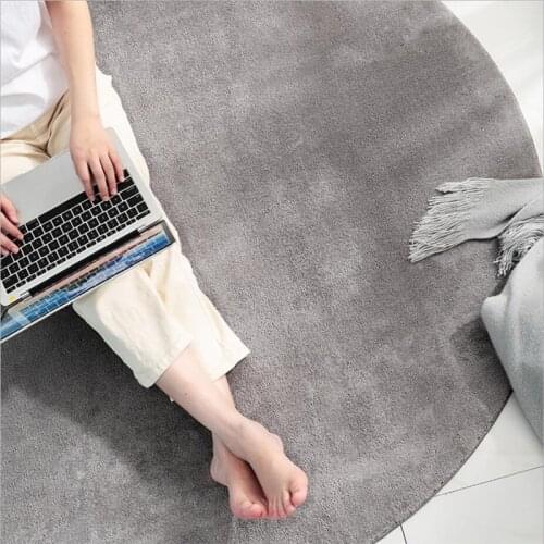 Modern and Simple Solid Color Round Living Room Floor Rug Carpet Gray and White Sofa Non-slip Foot Mat Diameter 80/100/120/140cm