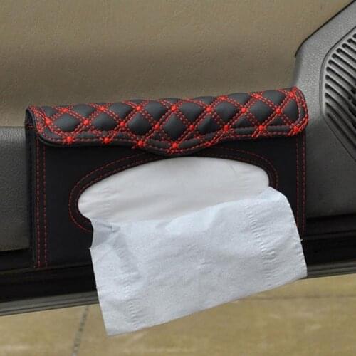 Stylish Car Sun Visor Mount Faux Leather Tissue Box Paper Napkin Case Holder Auto Accessories