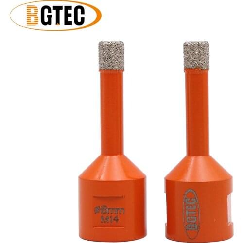 BGTEC 2pcs 8mm Vacuum Brazed diamond drilling bits dry granite, marble drill core bits M14 thread porcelain tile hole saw crown