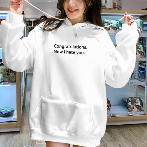 Hoodie Woman Harajuku Cong Ratula Tions Now I Hate You Letter Print Hoodies Autumn Oversized Female Hoddies Kpop Fashion