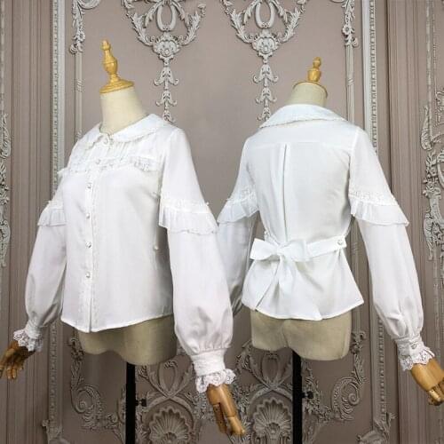 Ladies Lolita Costumes White Black Blouse Tops Full Sleeves Lolita Shirts for Women