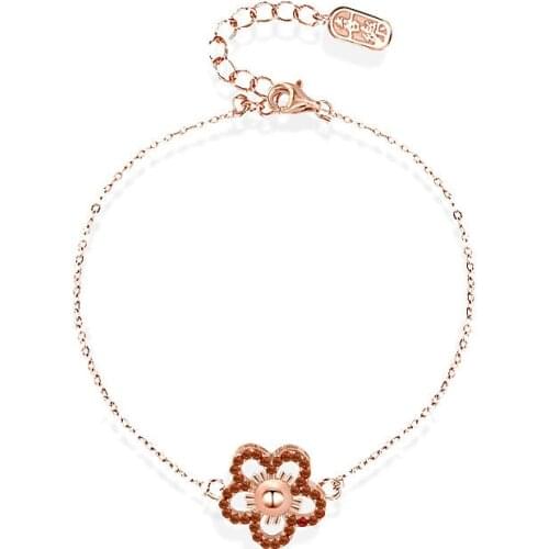 925 Sterling Silver Bracelet Women Fashion Jewelry Flower Style Inlaid with Red Gems