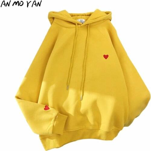 Winter Fashion Hoodies Women Love Heart Embroidered Harajuku Long Sleeve Loose Casual Tops Pullover Sweatshirt