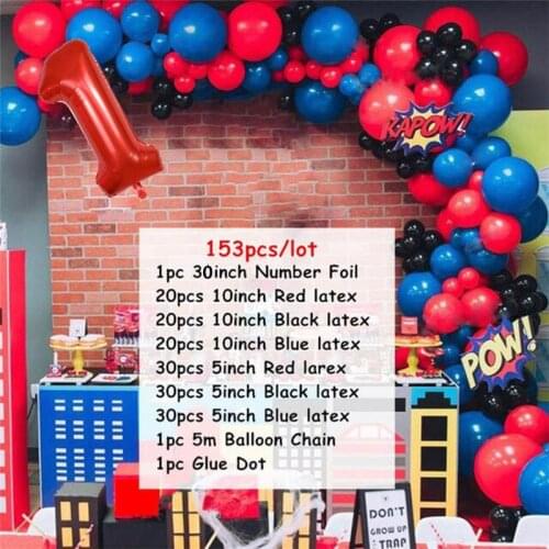 153pcs Spiderman Arch Kit Garland Balloon Boy Girl 1st Birthday Party Decorations Kids Toy Baby Shower Supplies Latex Air Globos