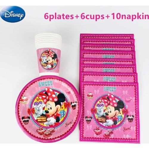 22Pcs Cartoon Disney Minnie Mouse kids Birthday Party Tableware Cups Plates Napkins Baby Shower Decoration Family Party Supplies