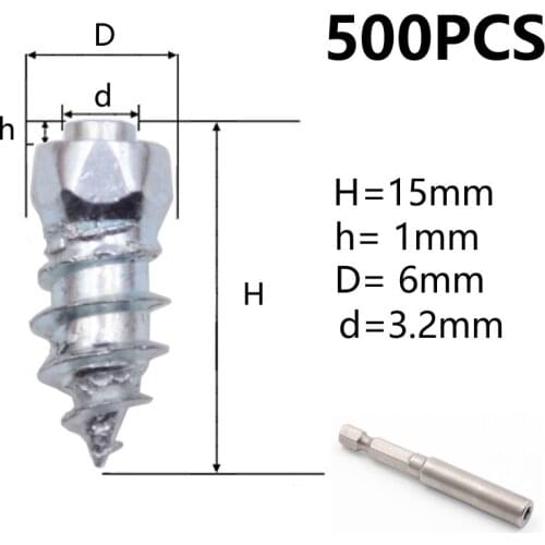 500PCS 6*15mm Car Tires Studs Screw Snow Spikes Wheel Tyres Snow Chains Studs For Shoes ATV Car Motorcycle Tires Winter