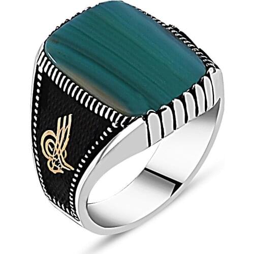 925 sterling Silver Tuğralı Agate Gemstone Ring
