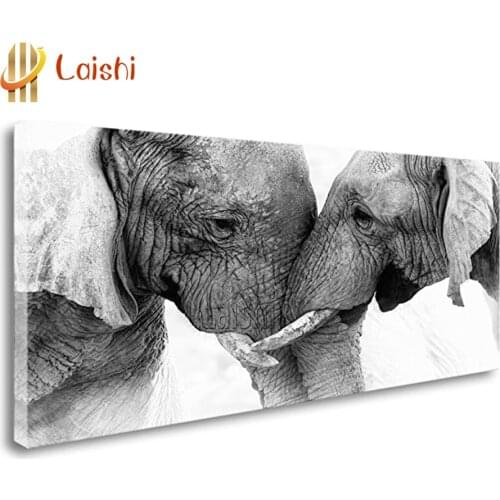 DIY photo custom Animal, black and white elephant diamond mosaic diamond rhinestone full drills square round cross stitch decor