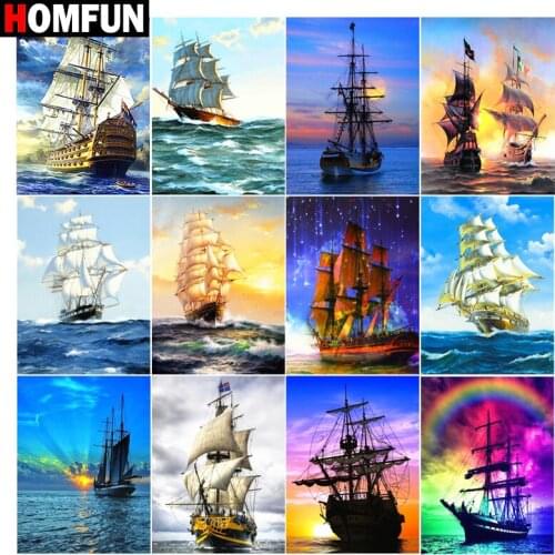 HOMFUN Diamond painting”Sea boat skyl" Full Square/Round Drill Wall Decor Inlaid Resin Embroidery Craft Cross stitch