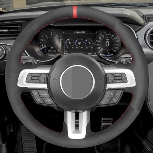 Car Steering Wheel Cover DIY Non-slip Black Suede For Ford Mustang 2015 2017 2018 2019 Mustang GT 2015 2017 2018 2019