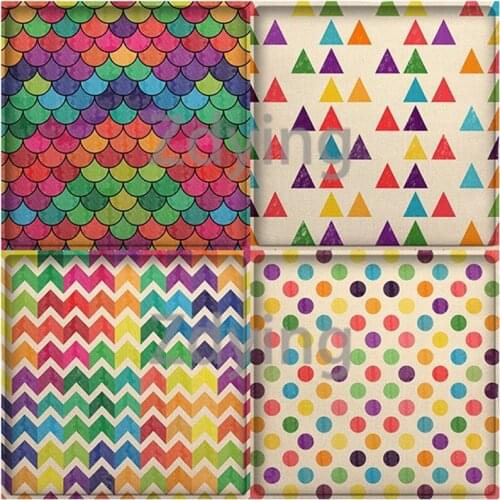 Zdying Colorful Flowers Leaves Stars Geometric Pattern Square Shape Glass Cabochon Photo Beads Demo Flat Back Jewelry Findings