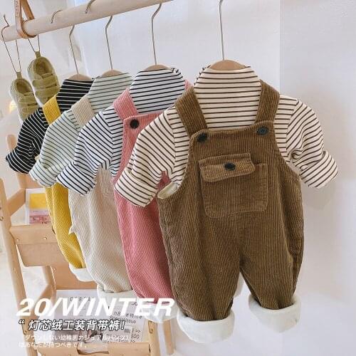 Childrens Solid Plus Velvet Overalls 2020 Winter Kids Corduroy Overalls for Boys and Girls Loose Pants Toddler Suspender Pants