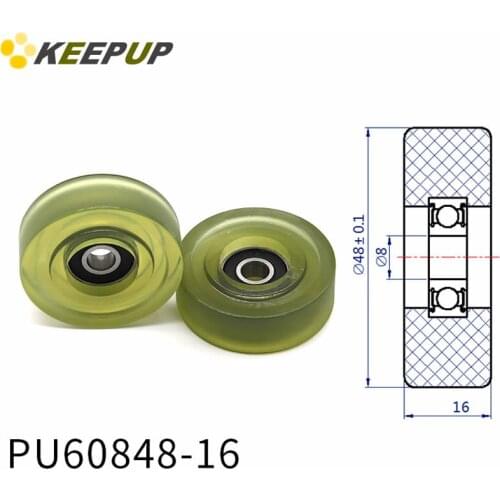 Diameter 48mm, PU polyurethane bearing ,Rubber coated soft pulley/Roller ,width 16mm