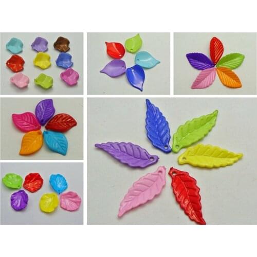 Craft DIY Mixed Color Acrylic Leaves Flower Petals Beads Pendants Various Shape