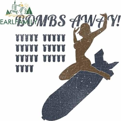 EARLFAMILY 13cm x 9.8cm for Bombs Away Pin-up Girl Car Stickers Personality Waterproof Decal Windows Anime Waterproof Graphics